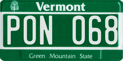 VT license plate PON068