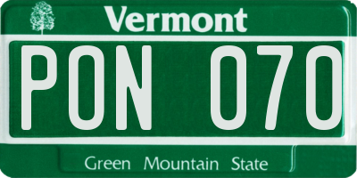 VT license plate PON070