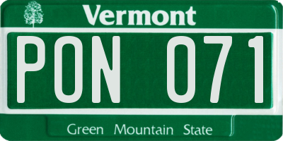 VT license plate PON071