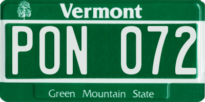 VT license plate PON072