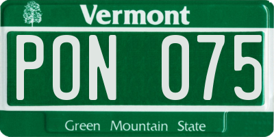 VT license plate PON075