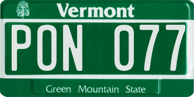 VT license plate PON077