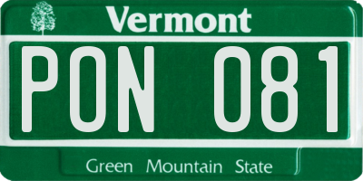 VT license plate PON081
