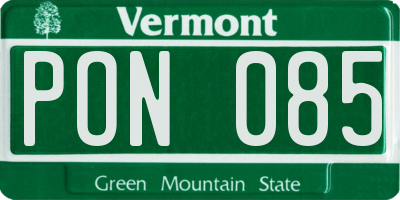 VT license plate PON085