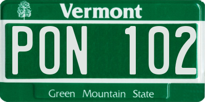 VT license plate PON102