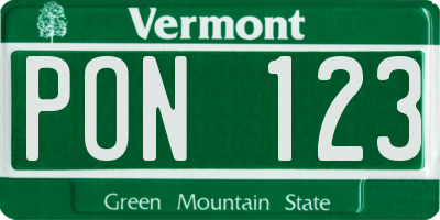 VT license plate PON123