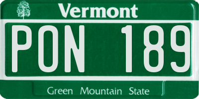 VT license plate PON189