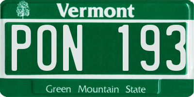 VT license plate PON193