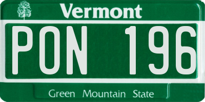 VT license plate PON196