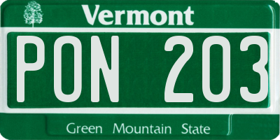 VT license plate PON203