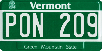 VT license plate PON209