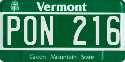VT license plate PON216