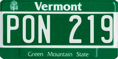 VT license plate PON219