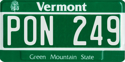 VT license plate PON249