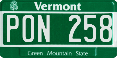 VT license plate PON258