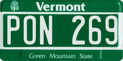VT license plate PON269