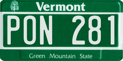 VT license plate PON281