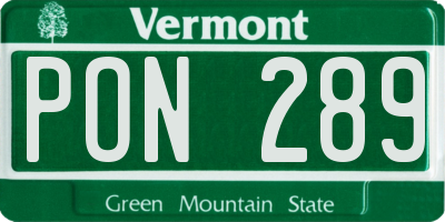VT license plate PON289