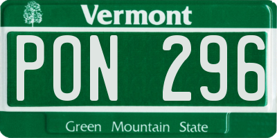 VT license plate PON296