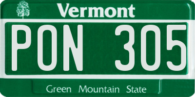 VT license plate PON305