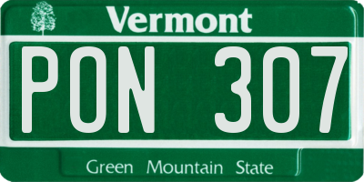 VT license plate PON307