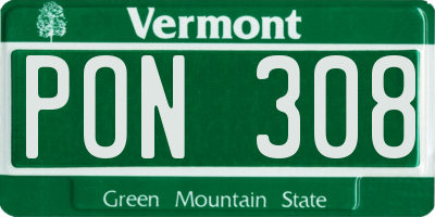 VT license plate PON308