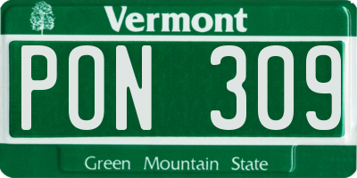 VT license plate PON309