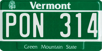 VT license plate PON314