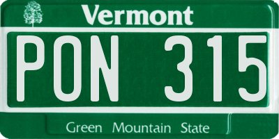 VT license plate PON315