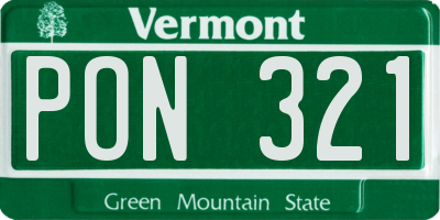 VT license plate PON321