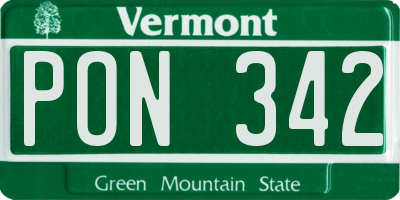 VT license plate PON342