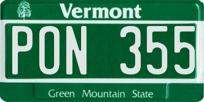 VT license plate PON355