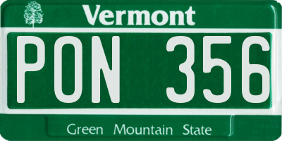 VT license plate PON356