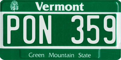 VT license plate PON359