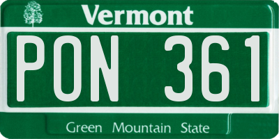 VT license plate PON361