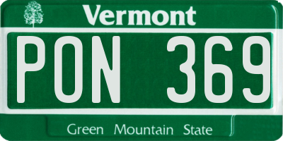 VT license plate PON369