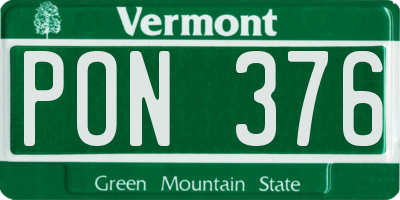 VT license plate PON376