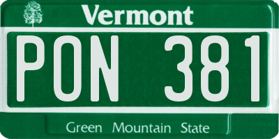 VT license plate PON381