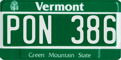 VT license plate PON386
