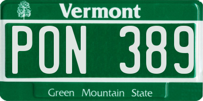 VT license plate PON389