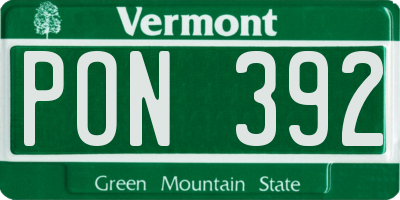 VT license plate PON392
