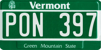 VT license plate PON397