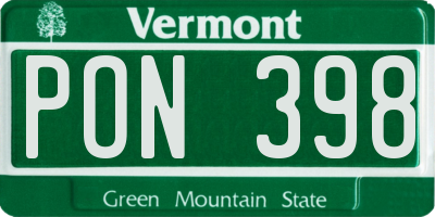 VT license plate PON398
