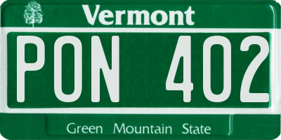 VT license plate PON402