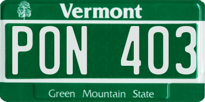 VT license plate PON403