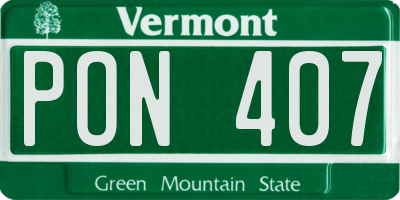 VT license plate PON407
