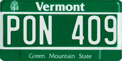 VT license plate PON409