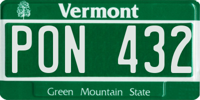 VT license plate PON432
