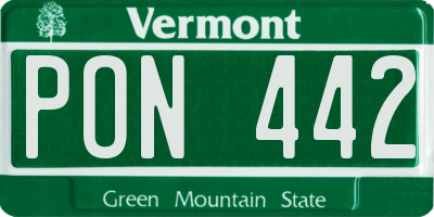 VT license plate PON442