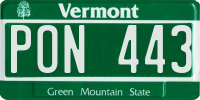 VT license plate PON443